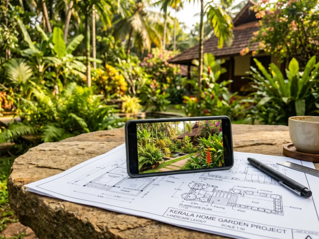 Planning a home garden and stone paving project with Stone N Rocks via WhatsApp.