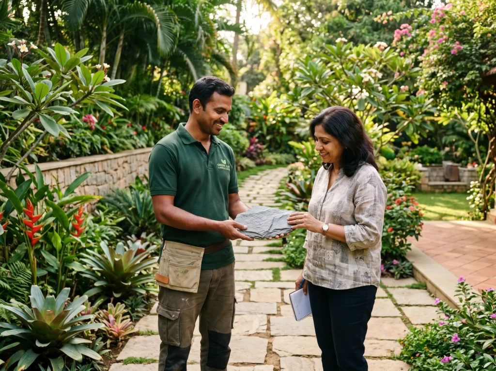 Expert natural stone paving and landscaping consultation in Thrissur, Kerala.