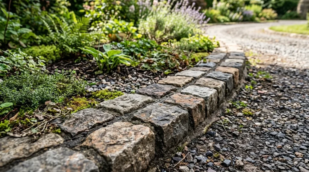 Thick square-cut natural cobblestones providing a classic aesthetic and superior grip for outdoors