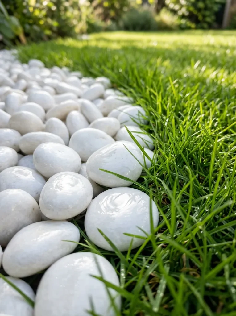 Glossy white polished pebbles for indoor pots and modern garden borders in Kerala.