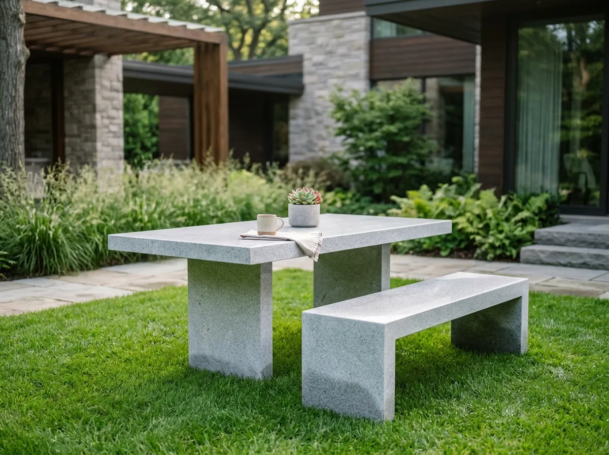 Handcrafted Granite Garden Bench and Table Set