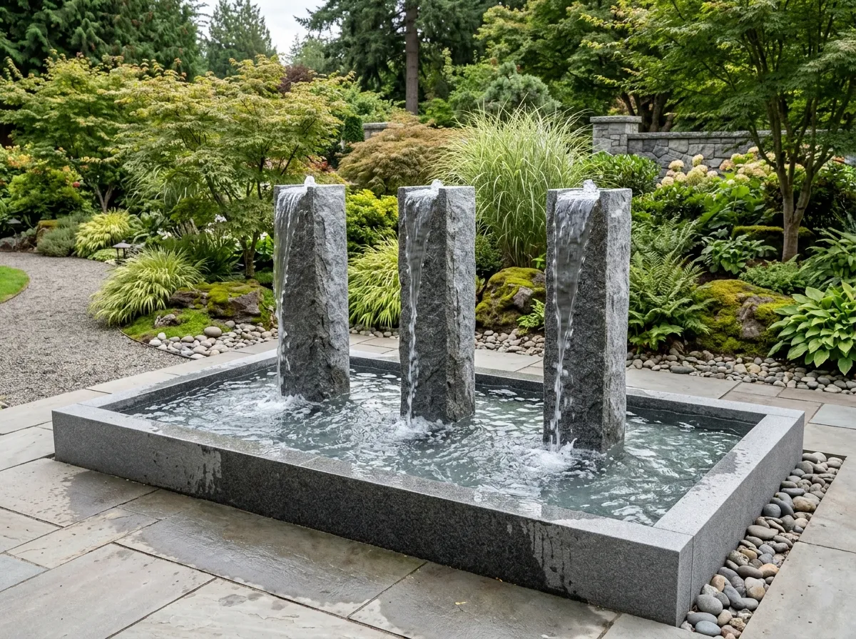 Modern Granite Water Fountain and Cascading Waterfall Features