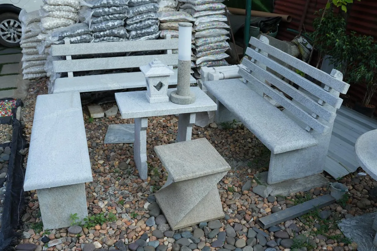 outdoor stone bench set