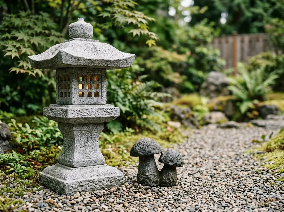 Japanese Style Stone Lantern and Mushroom Models
